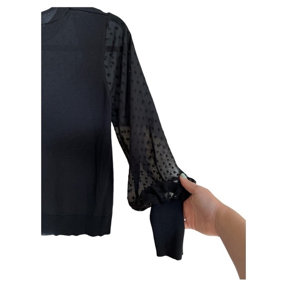 Topshop lightweight sweater sheer sleeves sweetheart neckline black size 6 - Picture 5 of 6